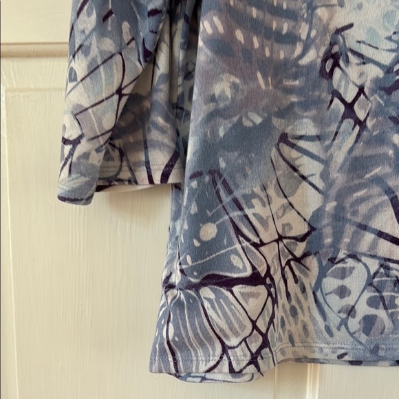 Chico's Size 2 Blue Purple Knit 3/4 Sleeve Boxy Abstract Blouse Chico Size Large - Picture 11 of 12